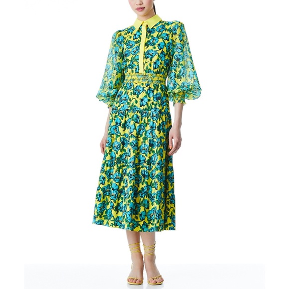 Alice + Olivia Anaya Yellow Multi Floral Collared Midi Dress - Picture 15 of 16